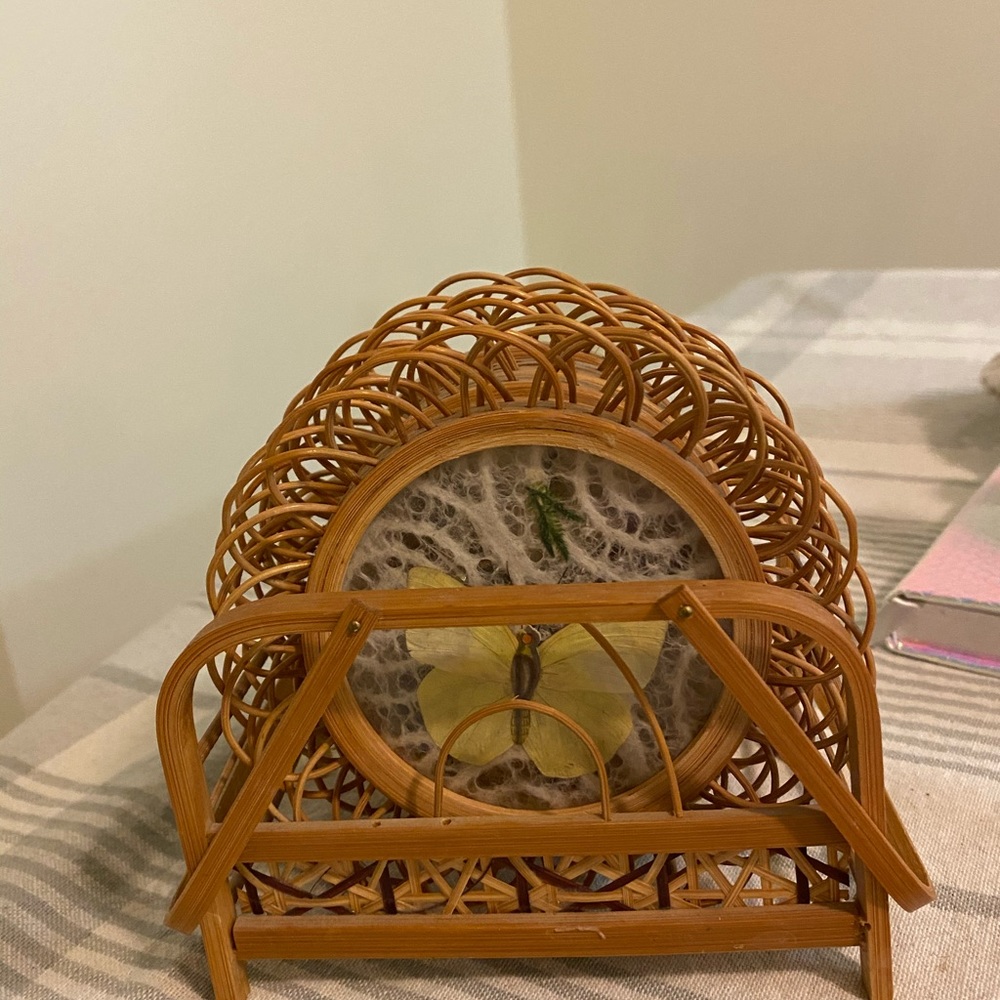 Vintage Rattan Butterfly Coaster Set of 6